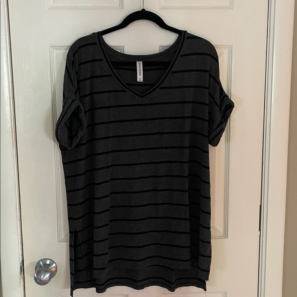 Zenana Outfitters Charcoal and Black Striped Tee